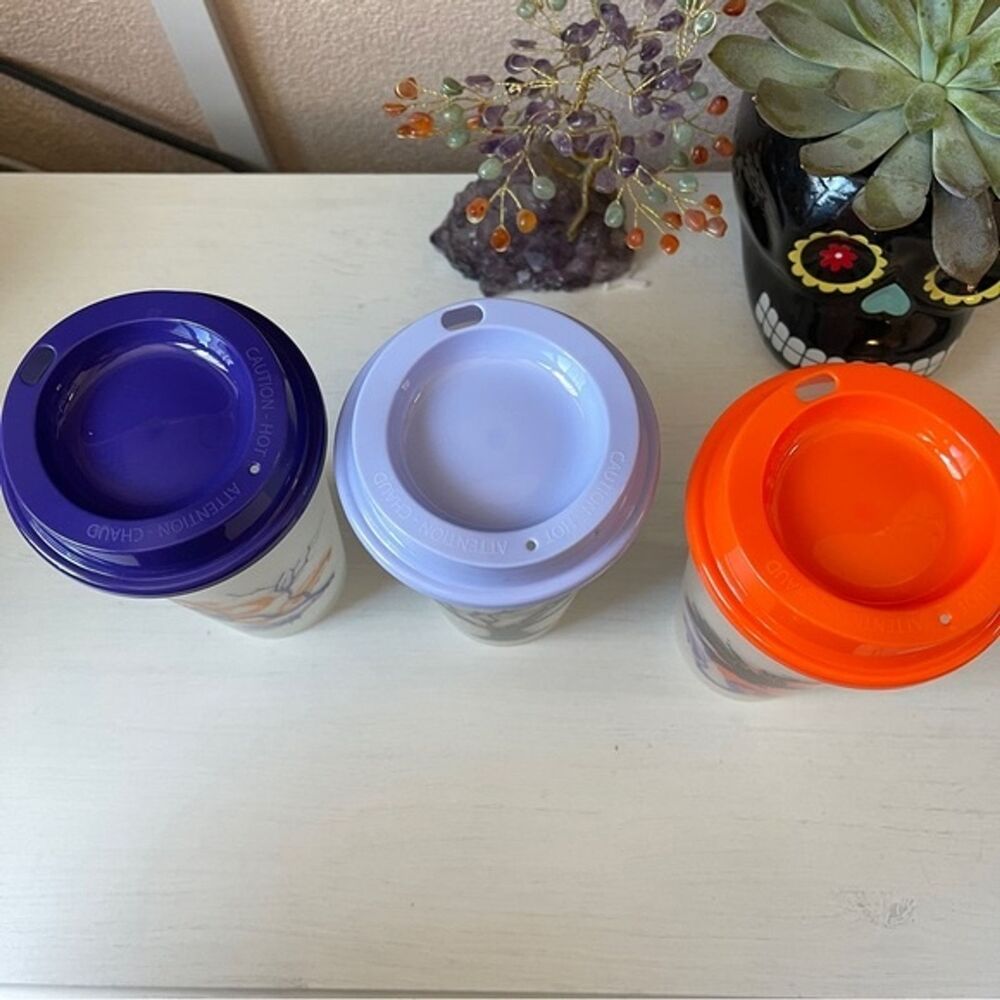3 Starbucks Halloween Glow In The Dark Cups Reusable With Lids - Picture 6 of 8
